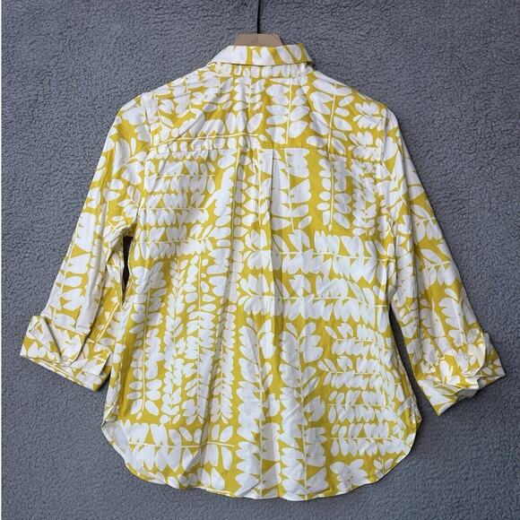 Chicos Button Top 6 Small Floral Art 3/4 Sleeve Yellow Blouse Classic Career 0.5 - Picture 5 of 11